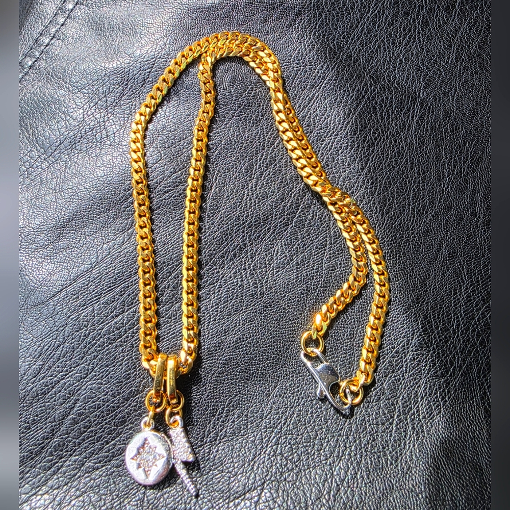 SALE - Artizan Joyeria Gold Chain Lightening Bolt Star Charm Necklace